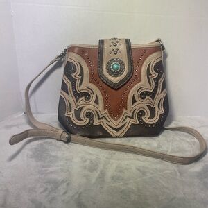 Montana West Cross Body Concealed Carry Western Purse Brown with Gems and Bling